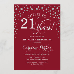 Invitation de fête du 21e anniversaire - Rouge arg