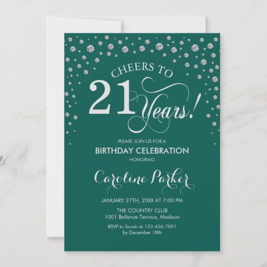 Invitation de fête du 21e anniversaire - Silver Gr (Devant)