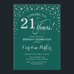 Invitation de fête du 21e anniversaire - Silver Gr<br><div class="desc">Invitation de fête du 21e anniversaire. Design élégant avec fausse parties scintillant argent et vert. Salutations à 21 ans ! Message-moi si vous avez besoin d'une personnalisation plus poussée.</div>