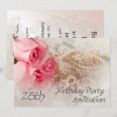 Invitation de fête du 25e anniversaire avec des ro (Devant / Derrière)