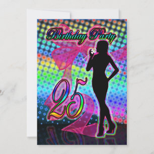 Invitation de fête du 25e anniversaire, Neon avec 