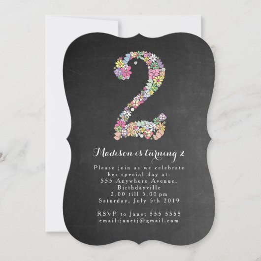 Invitation de fête du 2e anniversaire des filles d (Devant)