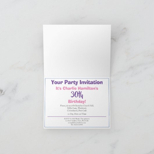 Invitation de fête du 30e anniversaire (Intérieur)