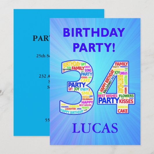 Invitation de fête du 34e anniversaire Ajouter un  (Devant / Derrière)