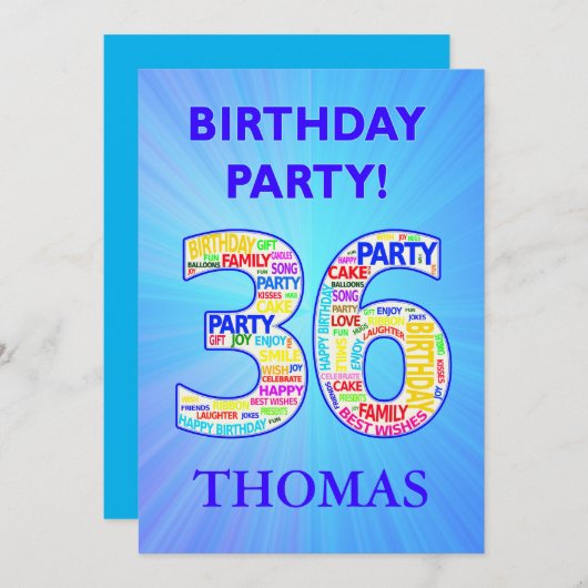 Invitation de fête du 36e anniversaire Ajouter un (Devant / Derrière)