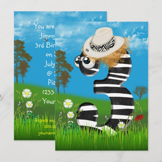 invitation de fête du 3e anniversaire (Devant / Derrière)