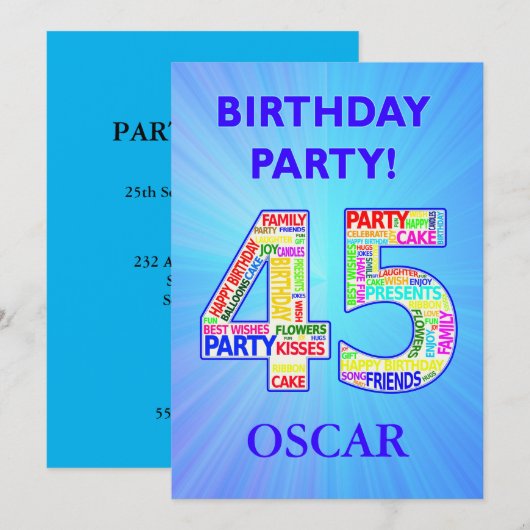 Invitation de fête du 45e anniversaire Ajouter un (Devant / Derrière)
