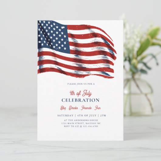 Invitation de fête du 4 juillet avec drapeau améri (Debout devant)