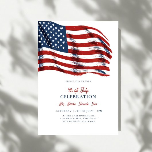 Invitation de fête du 4 juillet avec drapeau améri