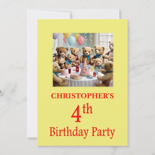Invitation de fête du 4e anniversaire Fête Nounour (Devant)