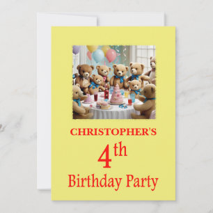 Invitation de fête du 4e anniversaire Fête Nounour