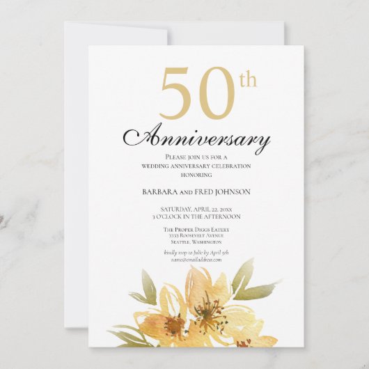 Invitation de fête du 50e anniversaire de la fleur (Devant)