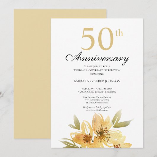 Invitation de fête du 50e anniversaire Fleur d'or (Devant / Derrière)