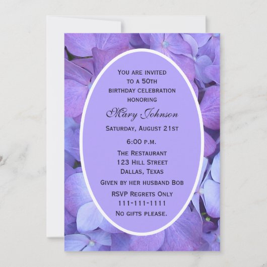 Invitation de fête du 50e anniversaire Hydrangea (Devant)