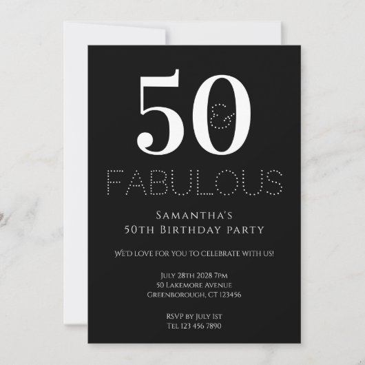 Invitation de fête du 50e anniversaire Noir et bla (Devant)