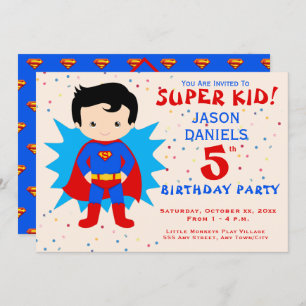 Invitation de fête du 5e anniversaire - Super Kid!