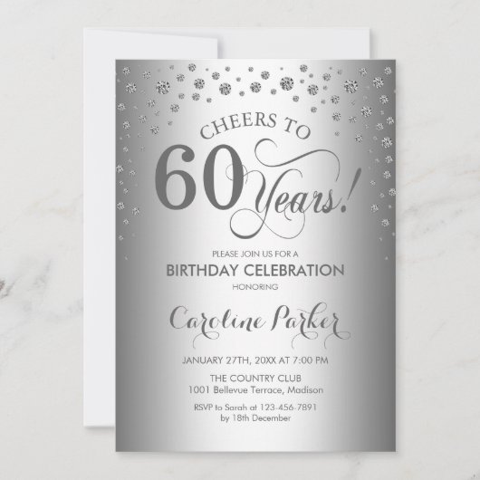 Invitation de fête du 60e anniversaire - Argent (Devant)