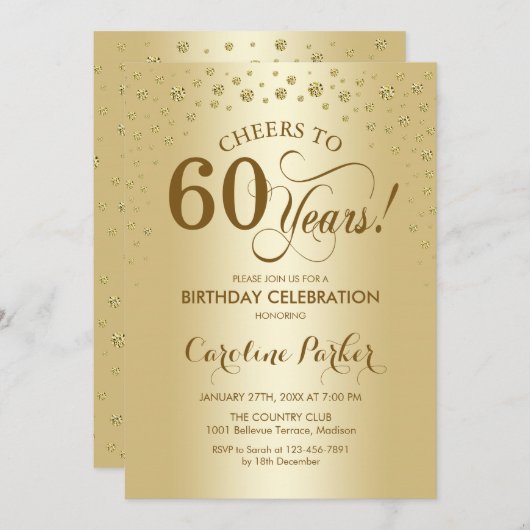 Invitation de fête du 60e anniversaire - Or (Devant / Derrière)