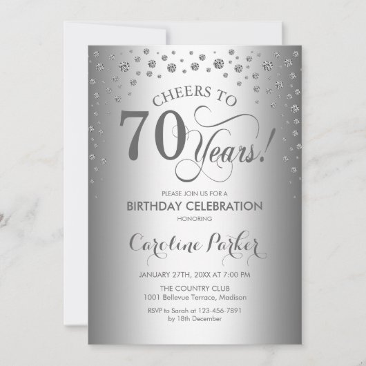 Invitation de fête du 70e anniversaire - Argent (Devant)