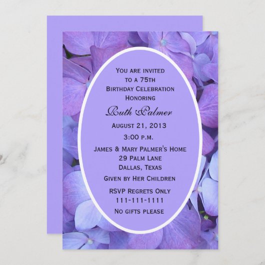 Invitation de fête du 75e anniversaire Hydrangea (Devant / Derrière)