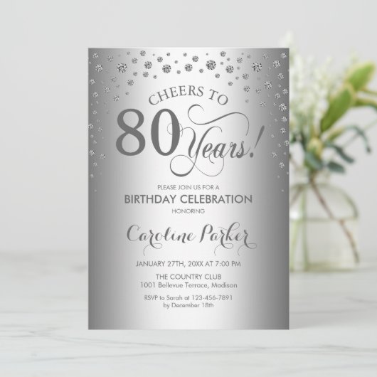 Invitation de fête du 80e anniversaire - Argent (Debout devant)
