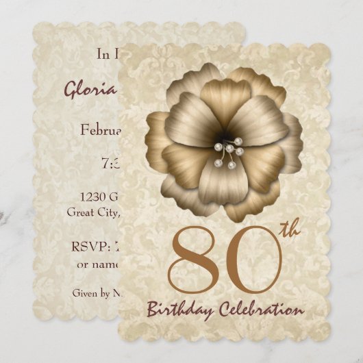 Invitation de fête du 80e anniversaire Bow fleuris (Devant / Derrière)