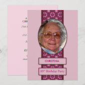 Invitation de fête du 89e anniversaire Photo et no (Devant / Derrière)