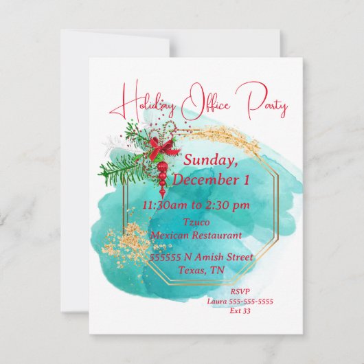 Invitation de fête du bureau de vacances (Devant)