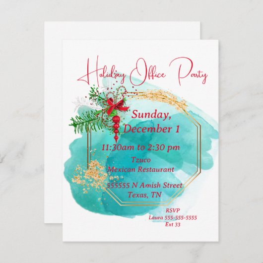 Invitation de fête du bureau de vacances (Devant / Derrière)