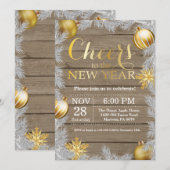 Invitation de fête du Nouvel An en Or Rustique (Devant / Derrière)