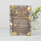 Invitation de fête du Nouvel An en Or Rustique (Debout devant)