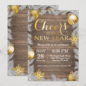 Invitation de fête du Nouvel An en Or Rustique (Devant / Derrière)