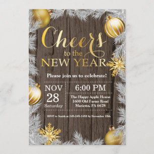 Invitation de fête du Nouvel An en Or Rustique