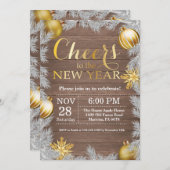 Invitation de fête du Nouvel An en Or Rustique (Devant / Derrière)