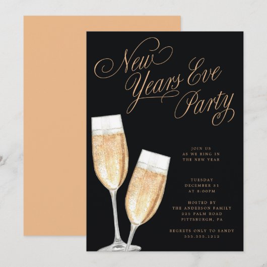 Invitation de fête du Nouvel An pour un toast au c (Devant / Derrière)