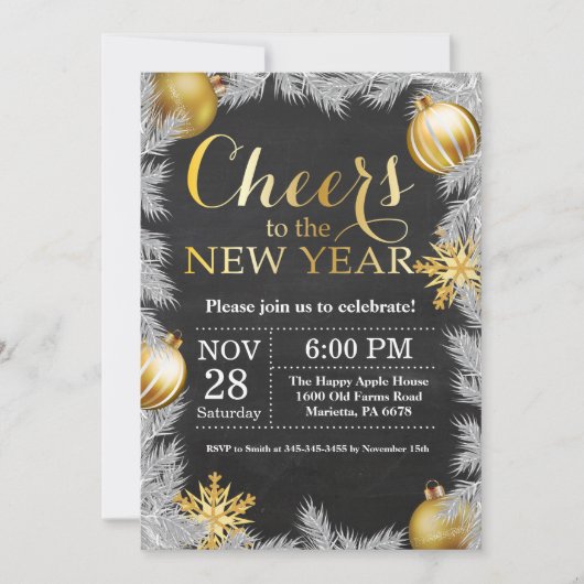 Invitation de fête du Nouvel An Rustique Or (Devant)
