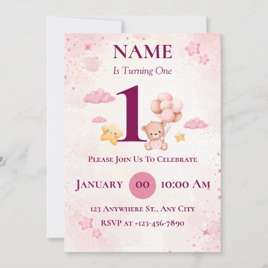 Invitation de fête du premier anniversaire modifia (Devant)