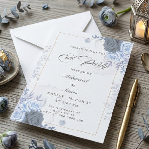 Invitation de fête Eid aux Roses Bleues Élégantes