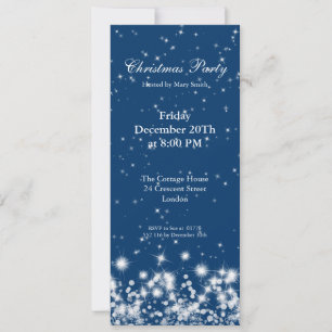 Invitation de fête Élégant Hiver Étincelle Bleu Ro