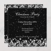 Invitation de fête Élégant Hiver Étincelle Noir (Devant / Derrière)
