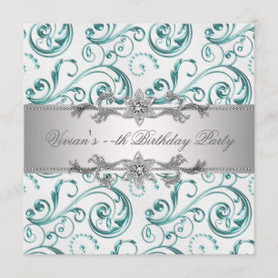 Invitation de fête élégante argentée et bleue pour
