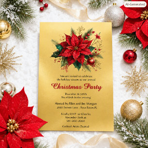 Invitation de fête élégante de Noël avec poinsetti