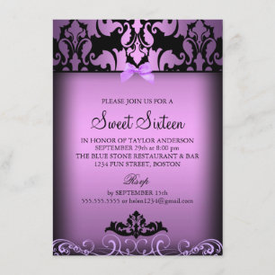 Invitation de fête élégante en damas violet pour u