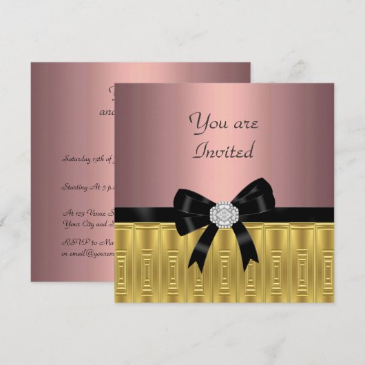 Invitation de fête élégante en or rose (Devant / Derrière)