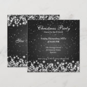 Invitation de fête élégante et scintillante noire  (Devant / Derrière)