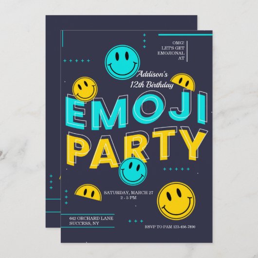 Invitation de fête Emoji (Devant / Derrière)