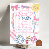 Invitation de fête en bateau pour fille avec nœud