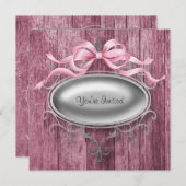 Invitation de fête en bois de grange rose élégant  (Devant / Derrière)