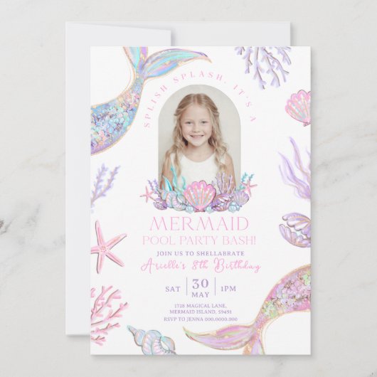 Invitation de fête en piscine à queue de sirène mo (Devant)