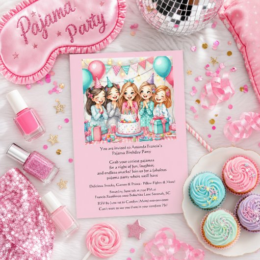 Invitation de fête en pyjama pour filles d'anniver